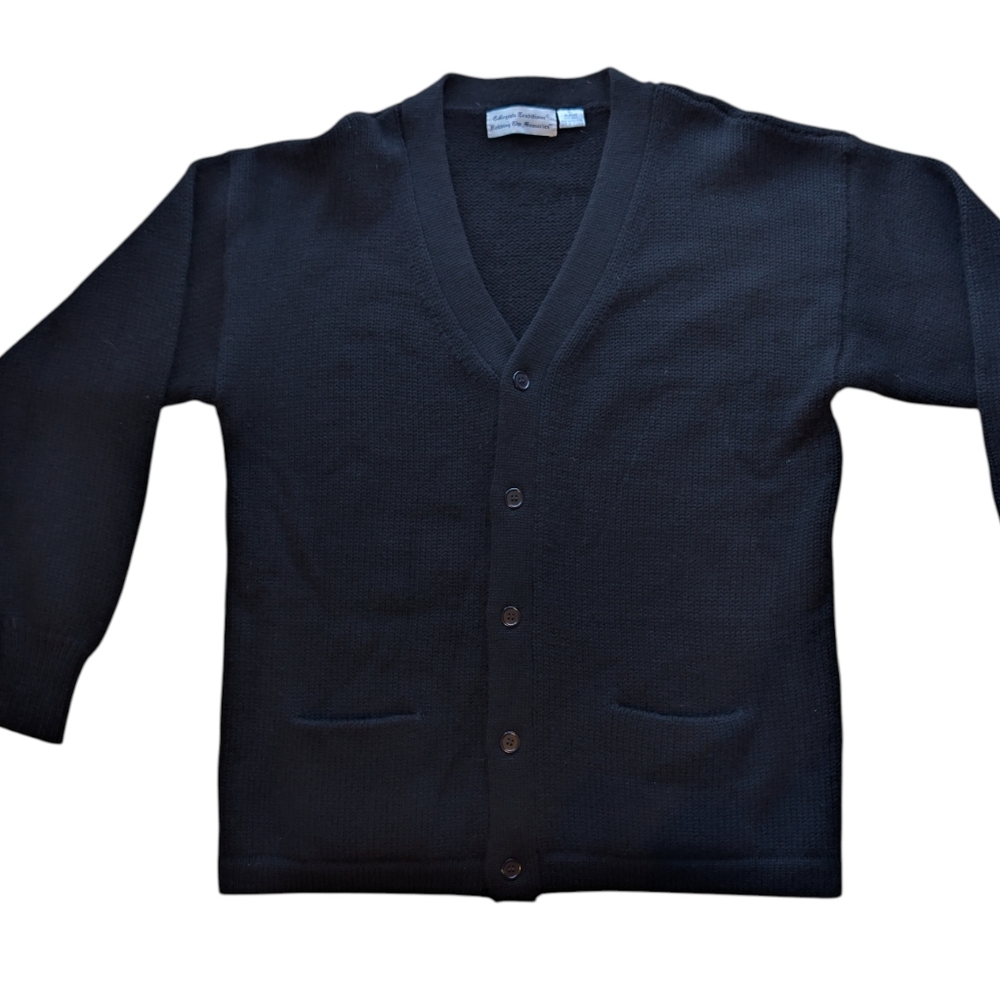 Vintage Collegiate Traditions 100% Wool Black Cardigan Sweater Men’s XL Grandpa